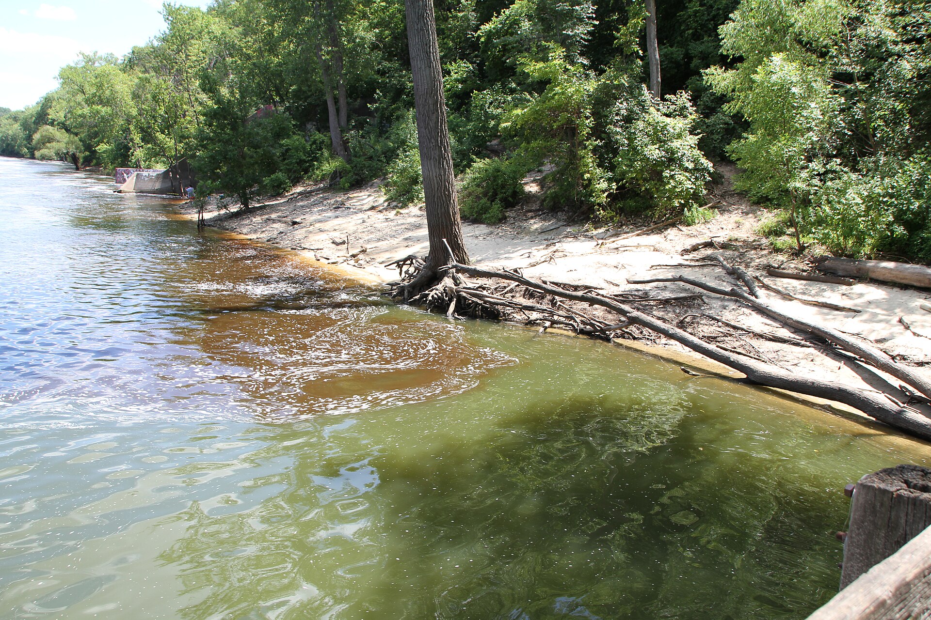 Minnehaha Creek meeting the Mississippi River near Minnehaha Regional Park.